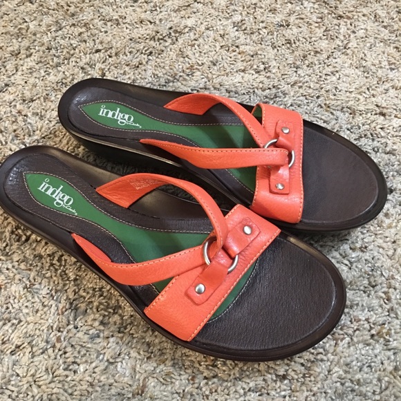 coral leather sandals